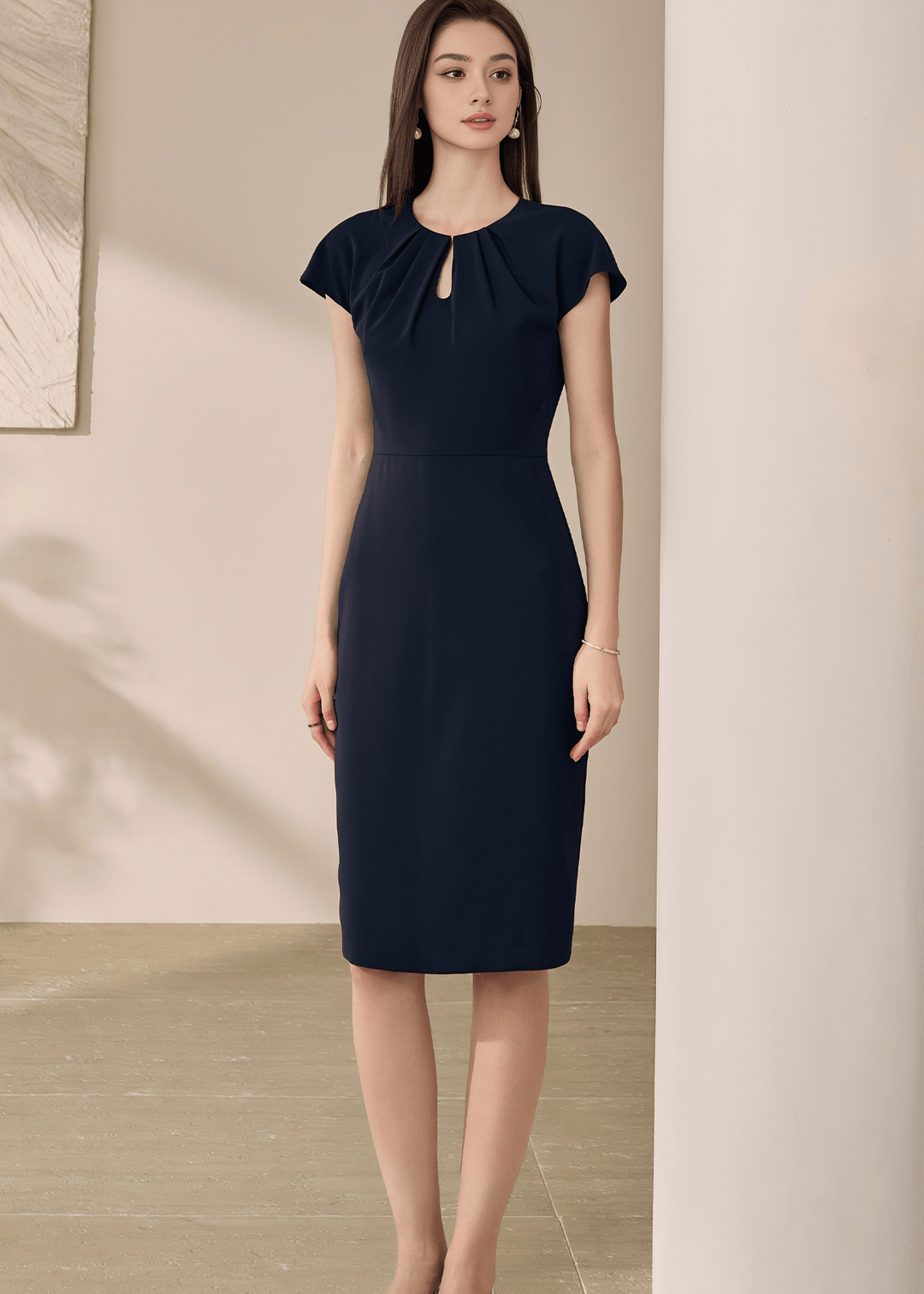 ELEGANT KEYHOLE NECKLINE PENCIL DRESS - ANLEM
