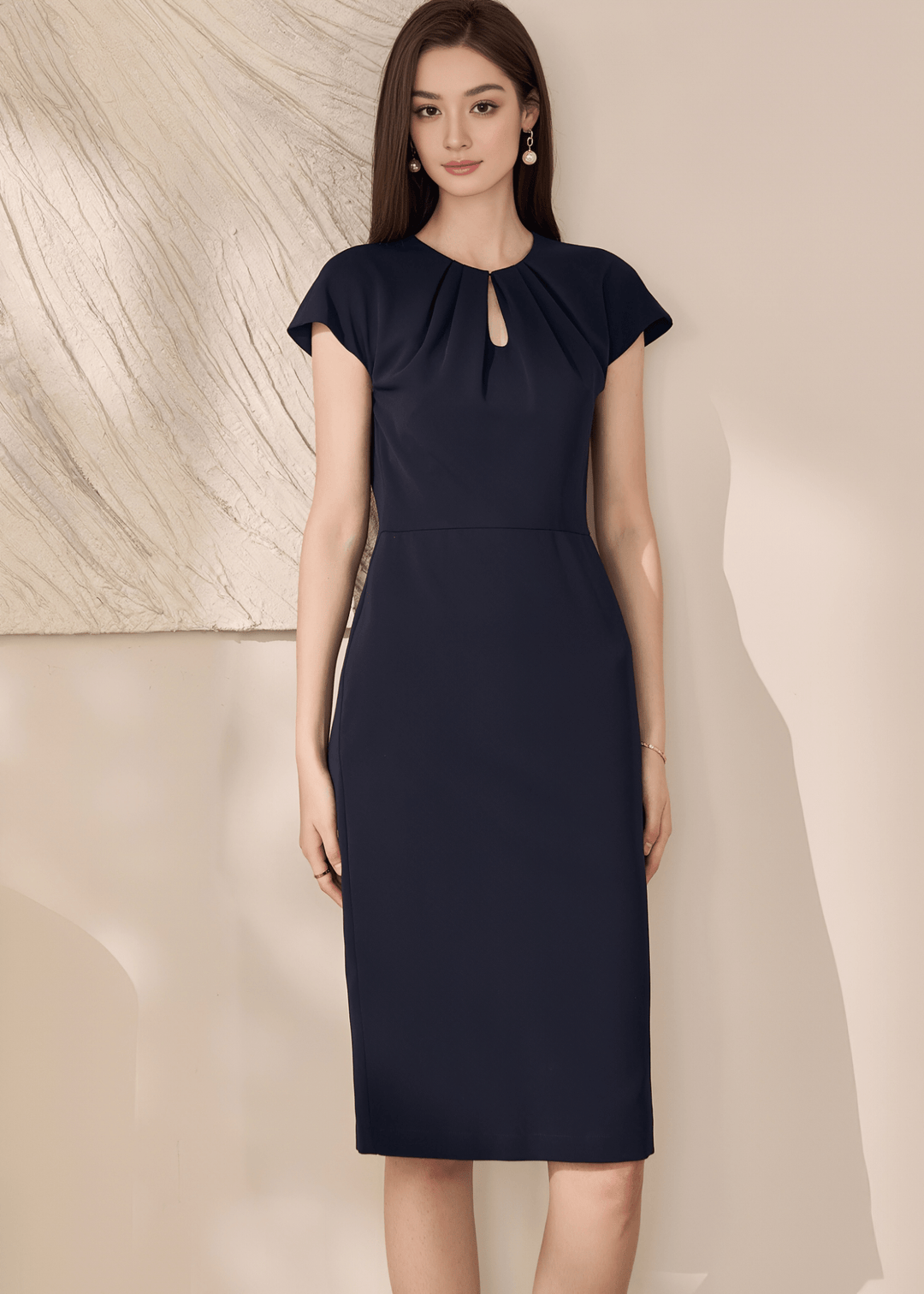 ELEGANT KEYHOLE NECKLINE PENCIL DRESS - ANLEM