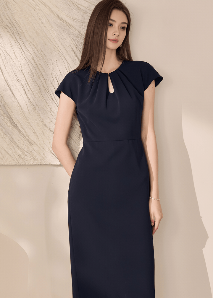 ELEGANT KEYHOLE NECKLINE PENCIL DRESS - ANLEM