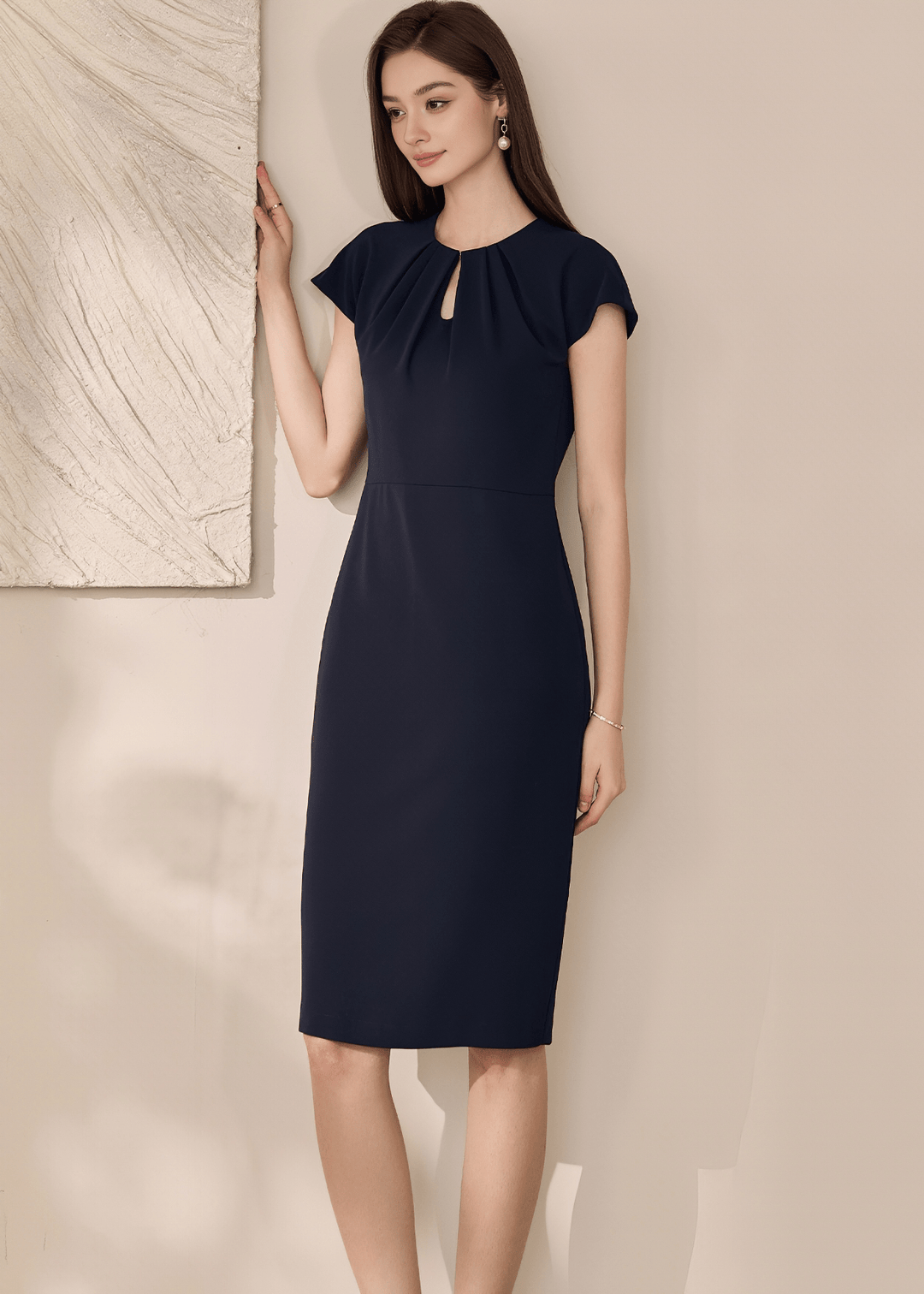 ELEGANT KEYHOLE NECKLINE PENCIL DRESS - ANLEM