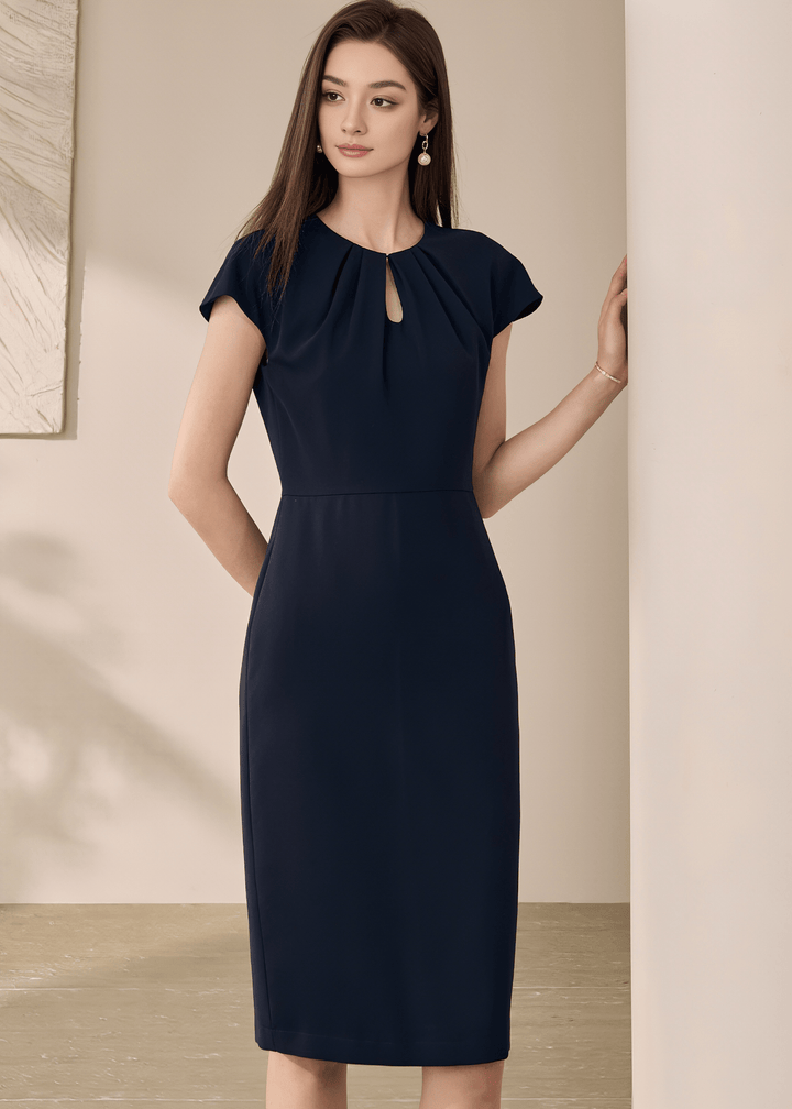 ELEGANT KEYHOLE NECKLINE PENCIL DRESS - ANLEM