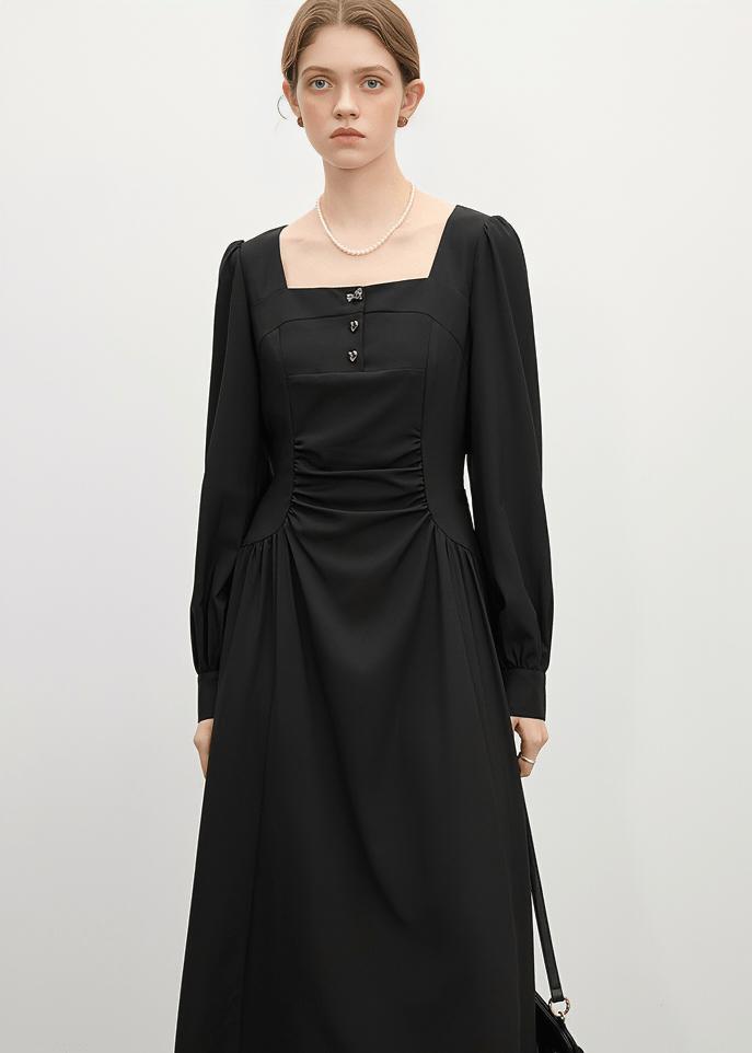 ELEGANT SQUARE NECK MIDI DRESS - ANLEM