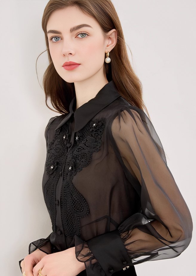 EMBROIDERED LACE SHEER SHIRT - ANLEM