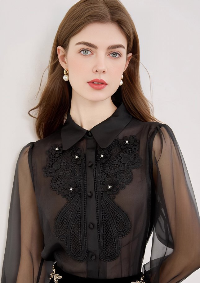 EMBROIDERED LACE SHEER SHIRT - ANLEM