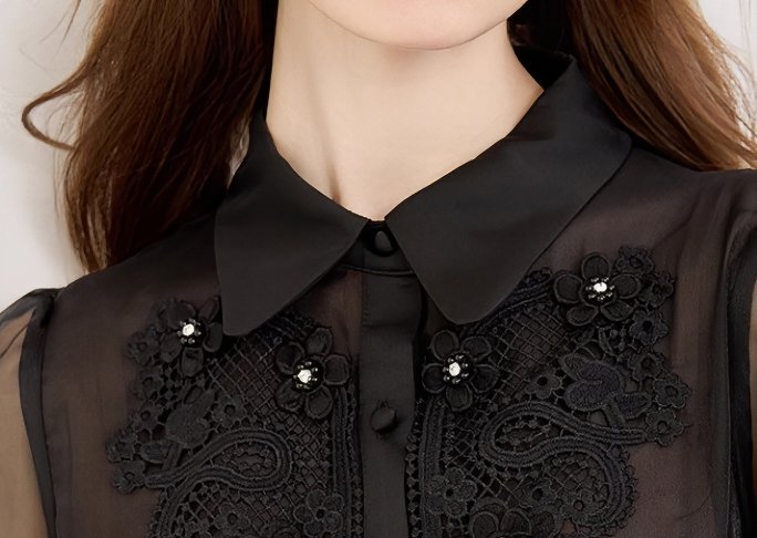 EMBROIDERED LACE SHEER SHIRT - ANLEM