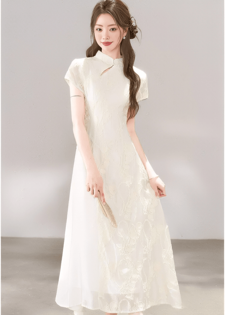 EMBROIDERED MANDARIN COLLAR DRESS - ANLEM