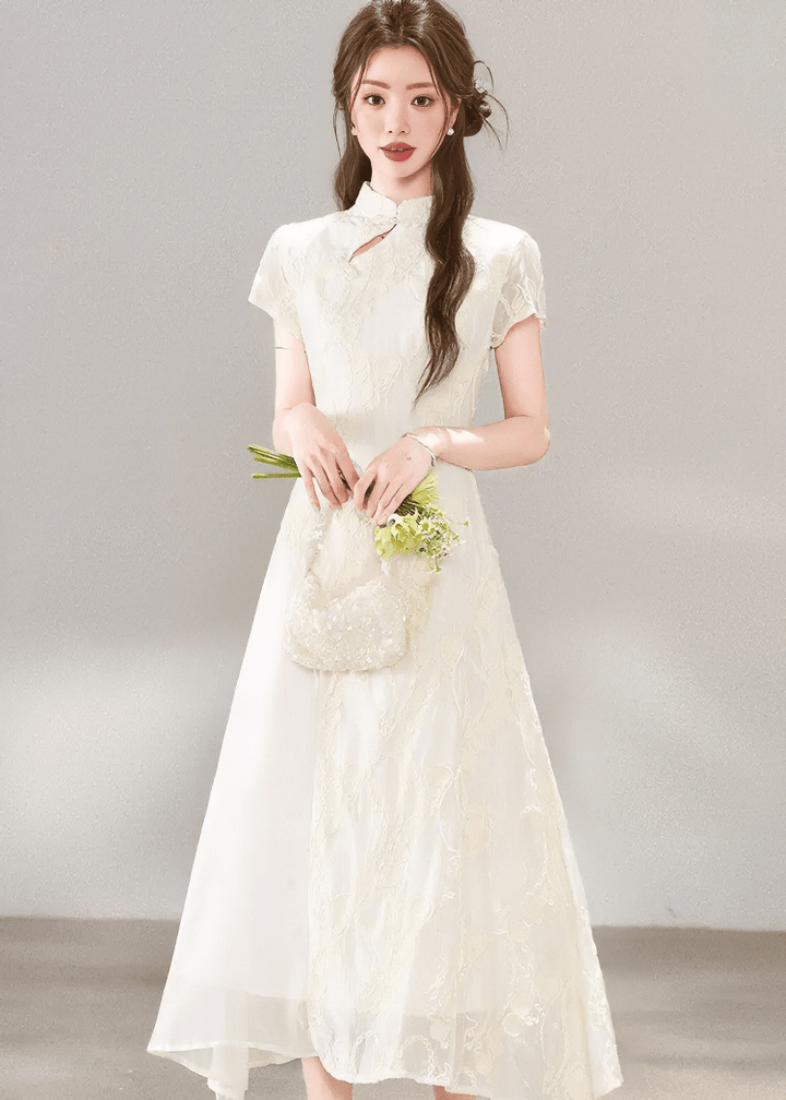 EMBROIDERED MANDARIN COLLAR DRESS - ANLEM