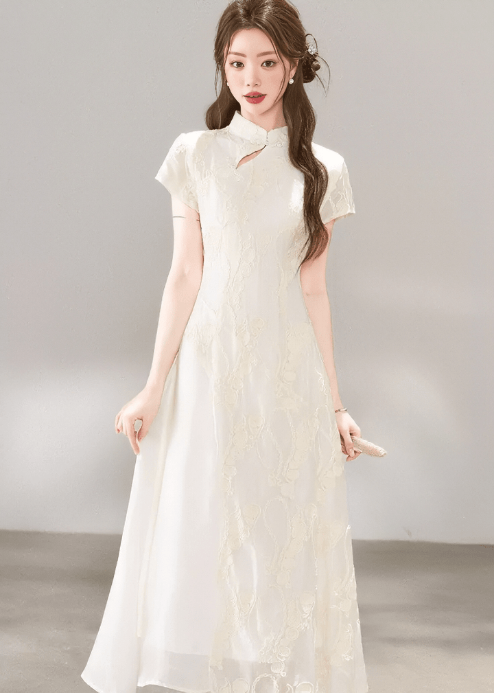 EMBROIDERED MANDARIN COLLAR DRESS - ANLEM
