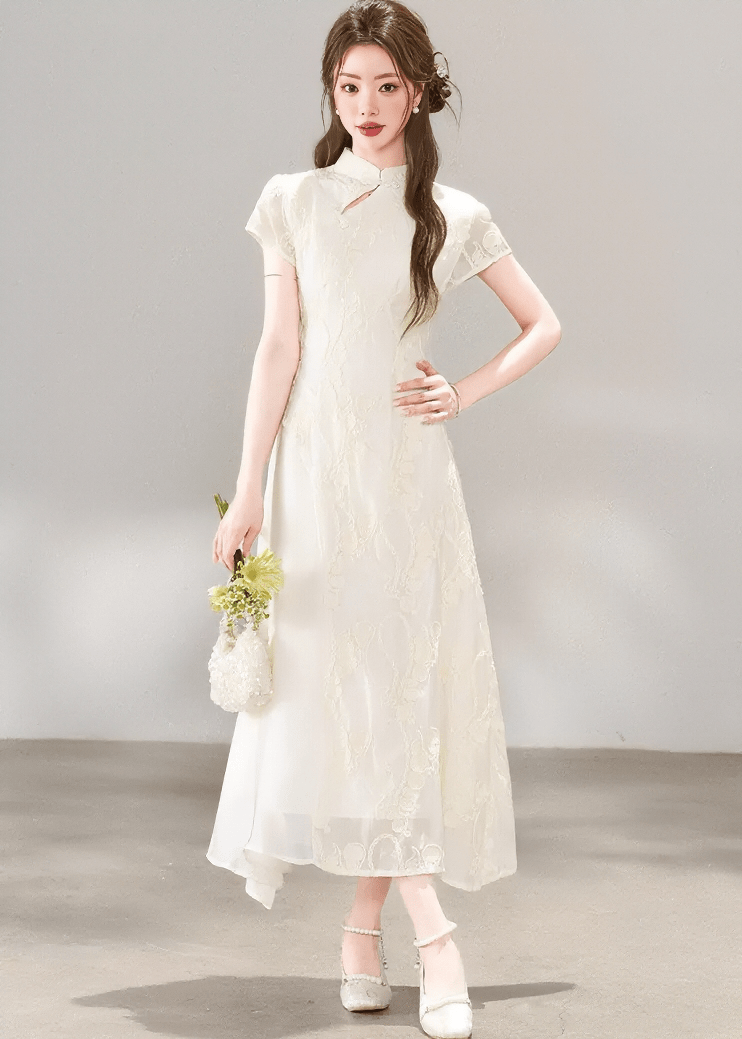 EMBROIDERED MANDARIN COLLAR DRESS - ANLEM