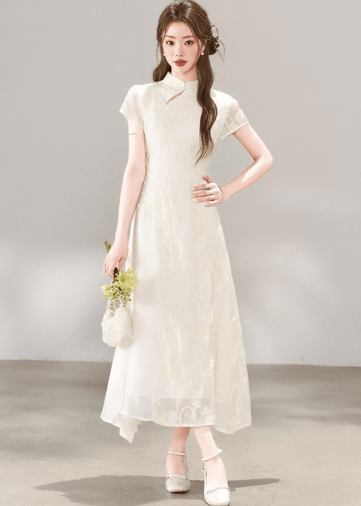EMBROIDERED MANDARIN COLLAR DRESS - ANLEM