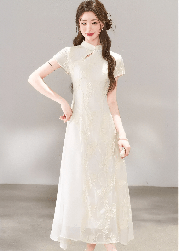 EMBROIDERED MANDARIN COLLAR DRESS - ANLEM