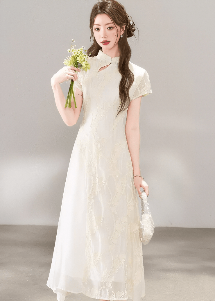 EMBROIDERED MANDARIN COLLAR DRESS - ANLEM
