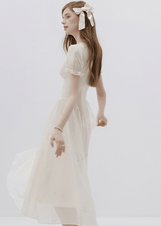 EMBROIDERED PUFF SLEEVE DRESS - ANLEM