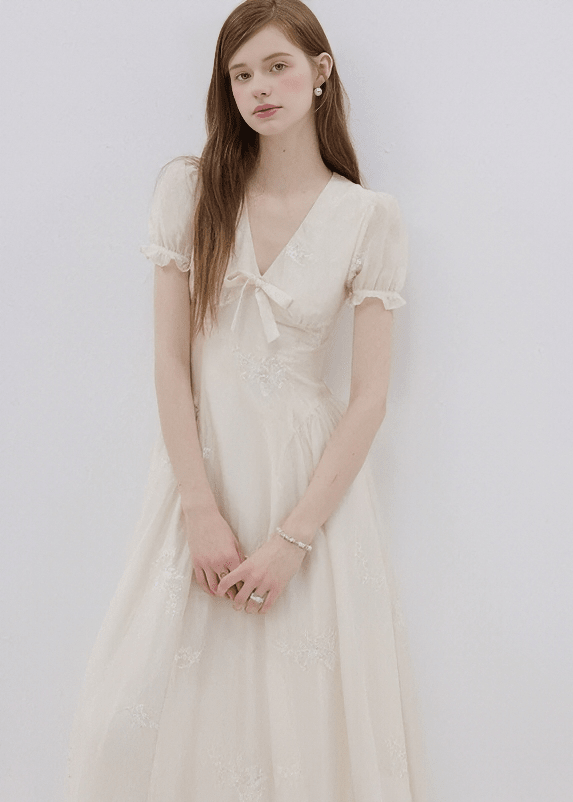 EMBROIDERED PUFF SLEEVE DRESS - ANLEM