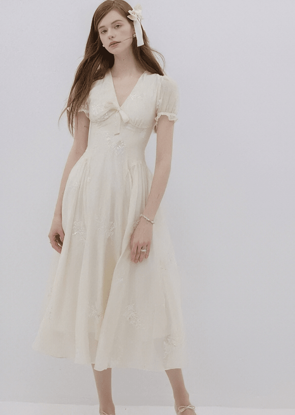EMBROIDERED PUFF SLEEVE DRESS - ANLEM