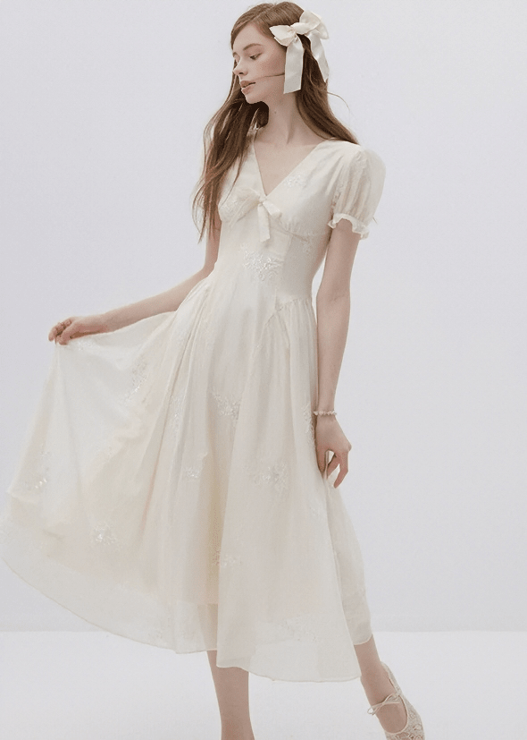 EMBROIDERED PUFF SLEEVE DRESS - ANLEM