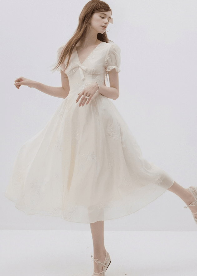 EMBROIDERED PUFF SLEEVE DRESS - ANLEM