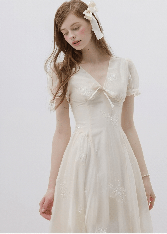 EMBROIDERED PUFF SLEEVE DRESS - ANLEM
