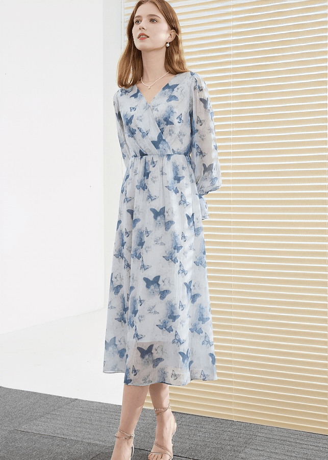 ETHEREAL BUTTERFLY SURPLICE MIDI DRESS - ANLEM