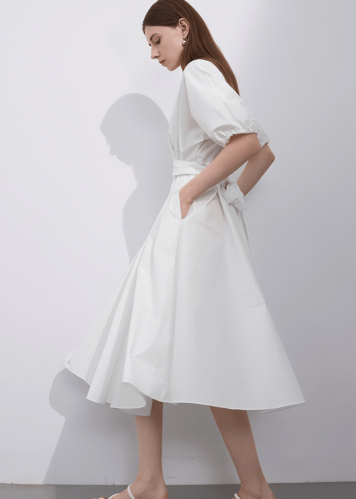 ETHEREAL WRAP MIDI DRESS - ANLEM