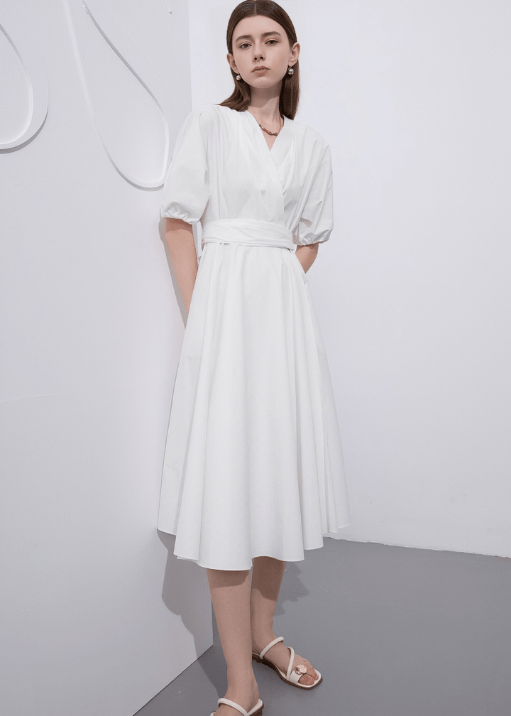 ETHEREAL WRAP MIDI DRESS - ANLEM