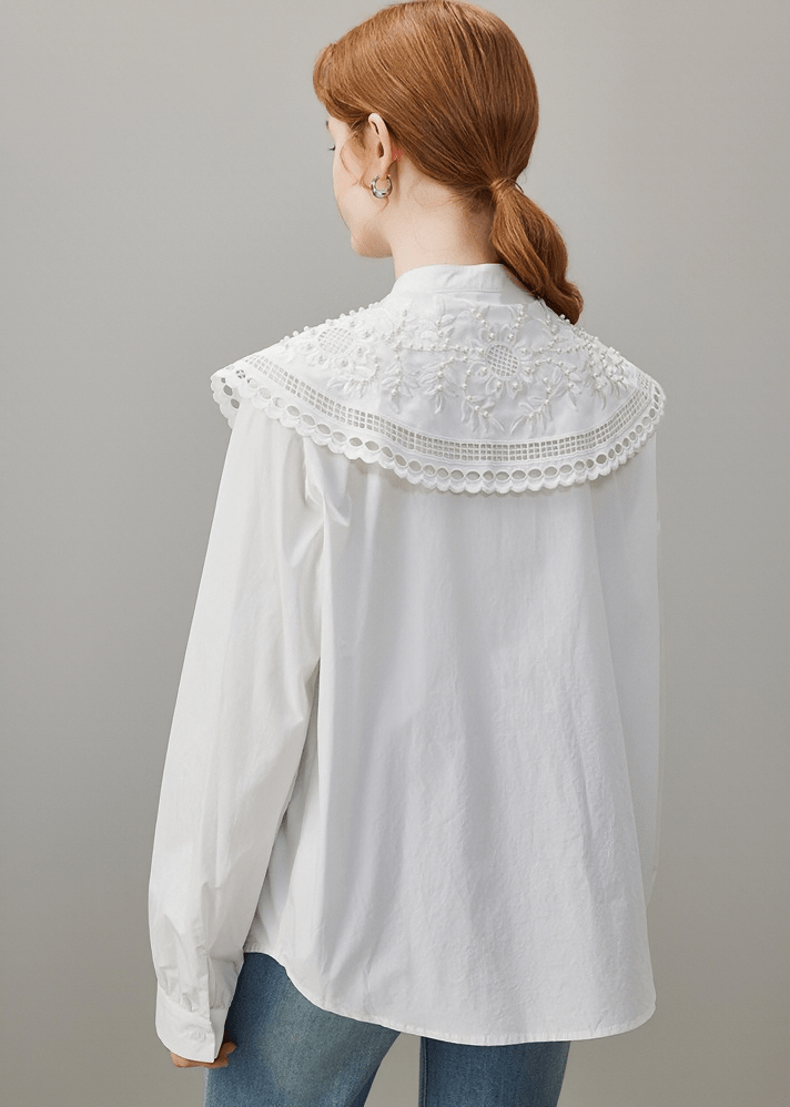 EYELET LACE BIG COLLAR BLOUSE - ANLEM