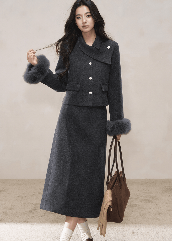 FAUX FUR CUFF JACKET&SKIRT - ANLEM