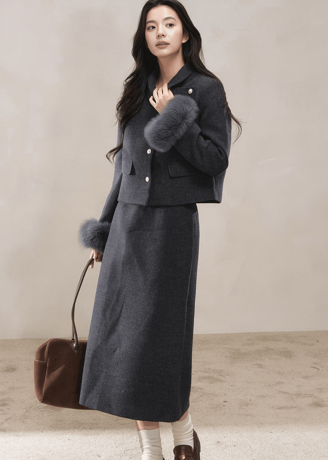 FAUX FUR CUFF JACKET&SKIRT - ANLEM