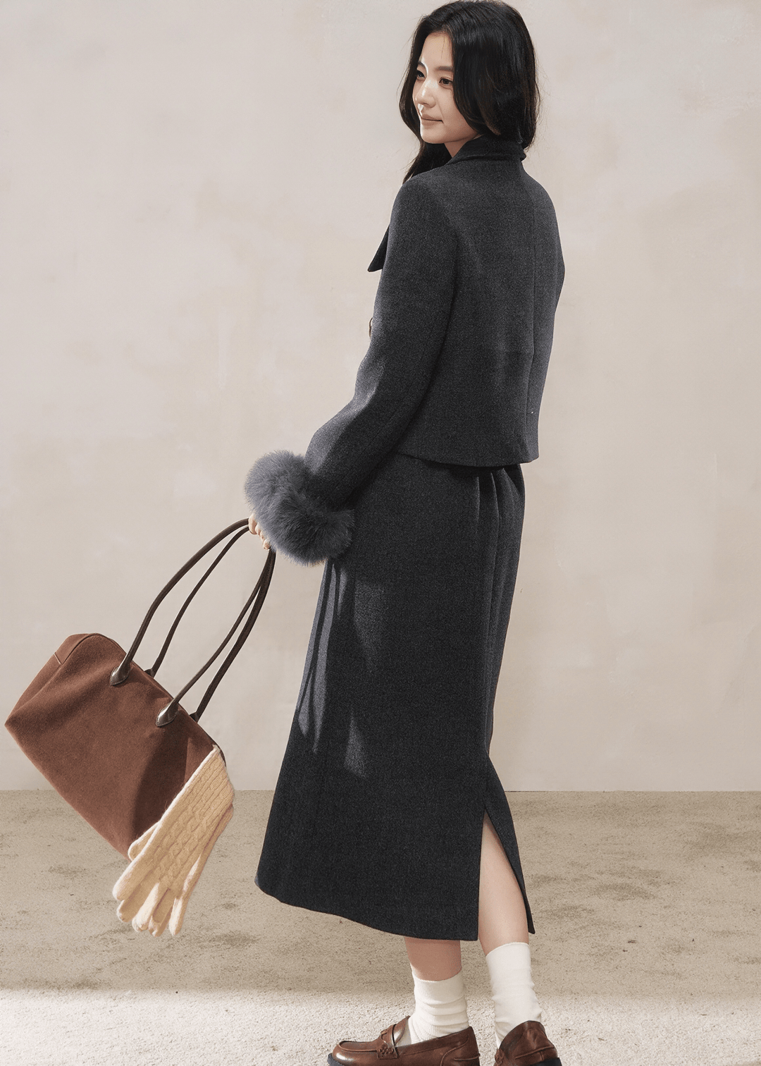 FAUX FUR CUFF JACKET&SKIRT - ANLEM