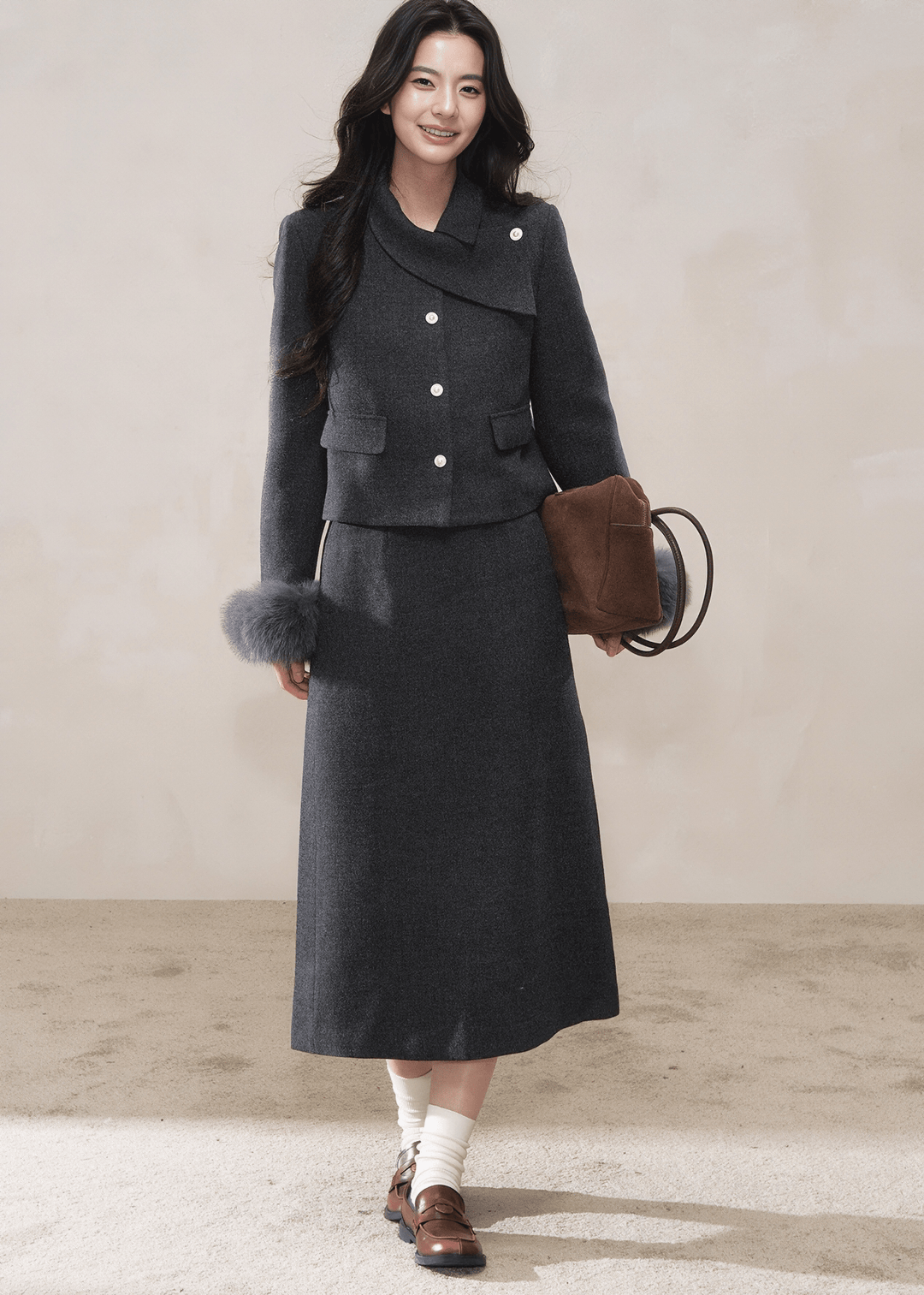 FAUX FUR CUFF JACKET&SKIRT - ANLEM