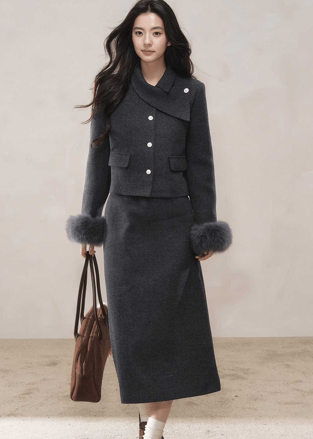 FAUX FUR CUFF JACKET&SKIRT - ANLEM