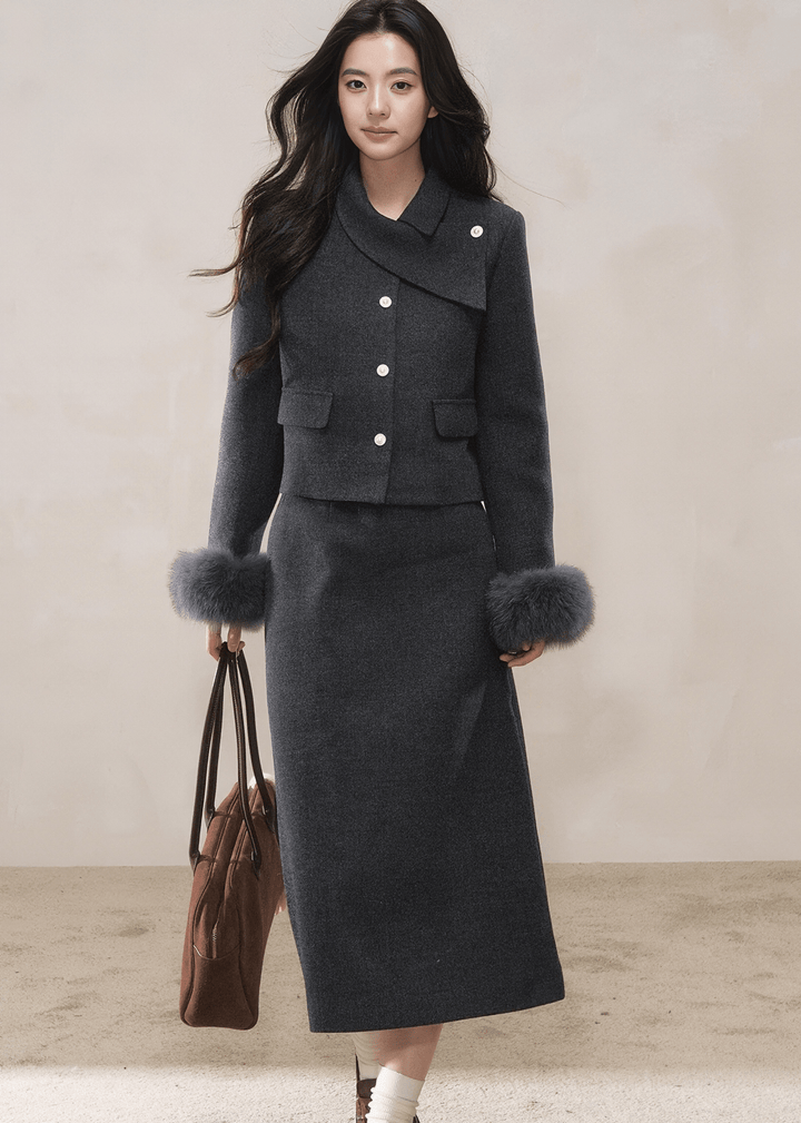 FAUX FUR CUFF JACKET&SKIRT - ANLEM