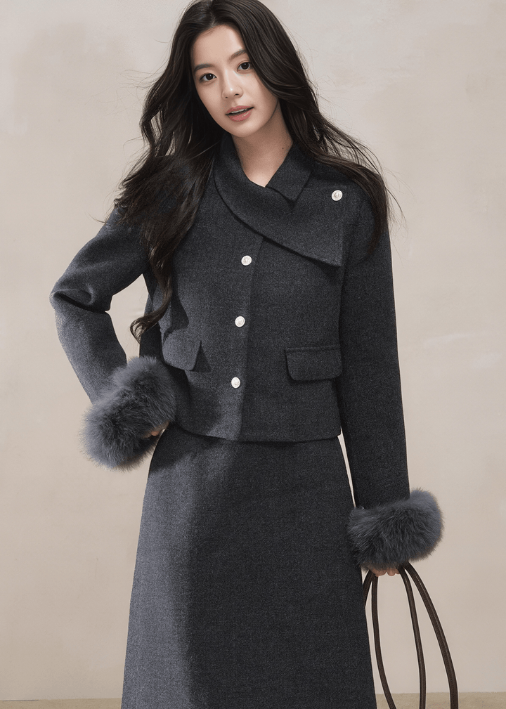 FAUX FUR CUFF JACKET&SKIRT - ANLEM