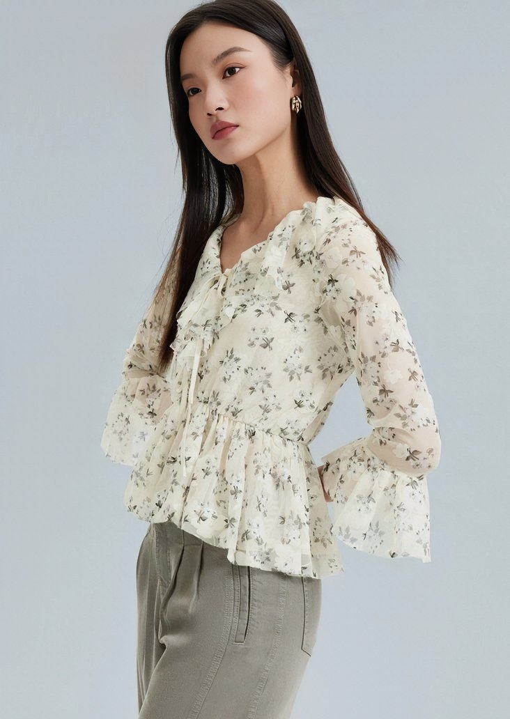 FLORAL CROPPED SLEEVE TOPS - ANLEM