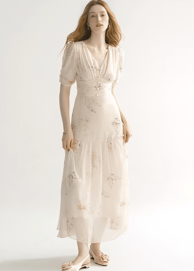 FLORAL EMBROIDERY LAYERED TULLE DRESS - ANLEM