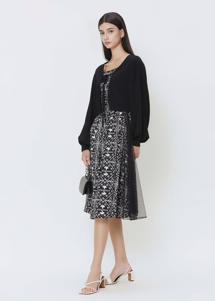 FLORAL MESH DRESS AND CARDIGAN - ANLEM