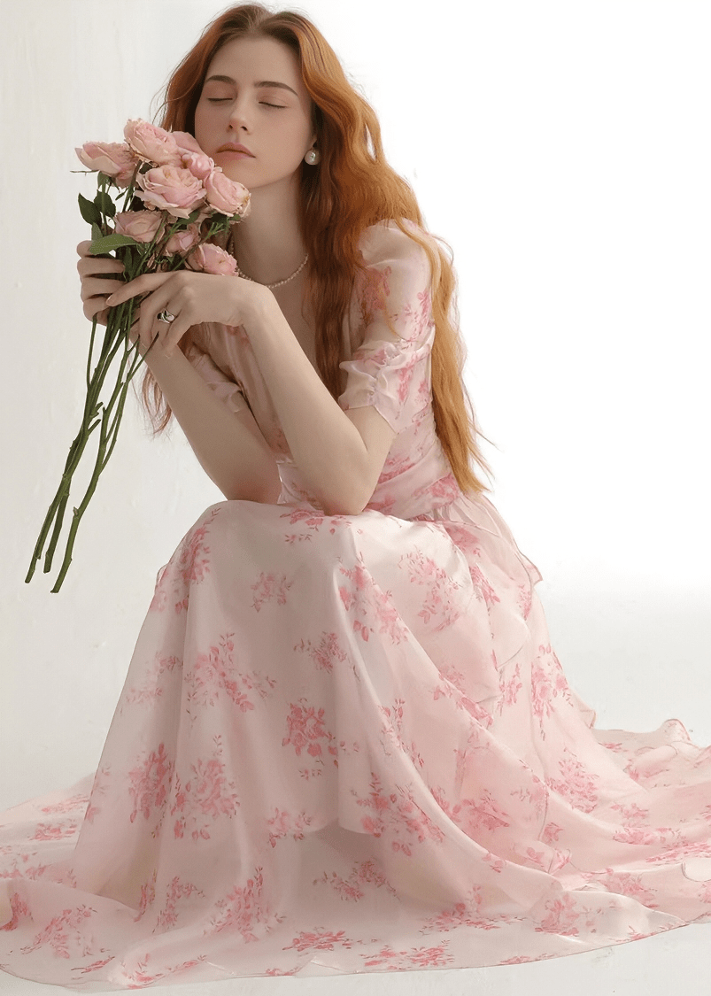 FLORAL V - NECK RUFFLE MAXI DRESS - ANLEM