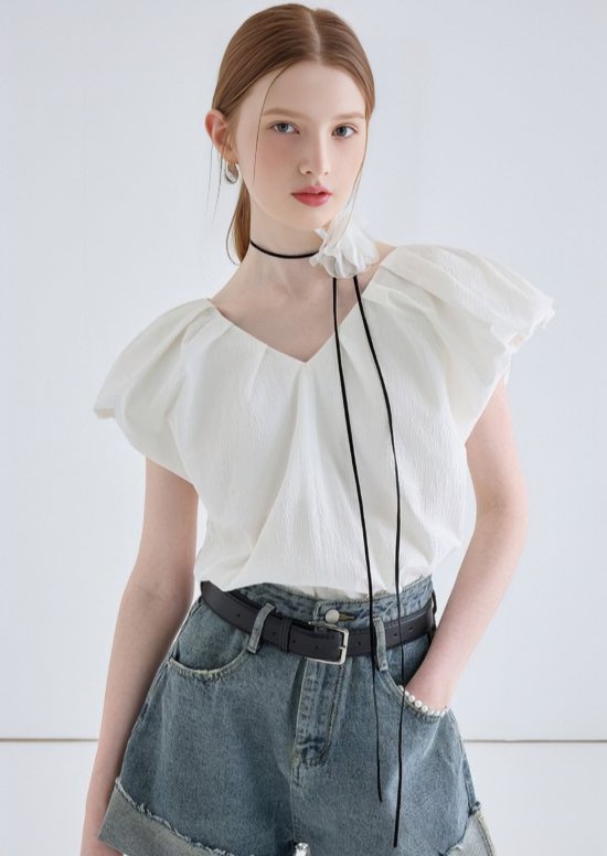 FRENCH SLIM PUFF SLEEVE TOPS - ANLEM