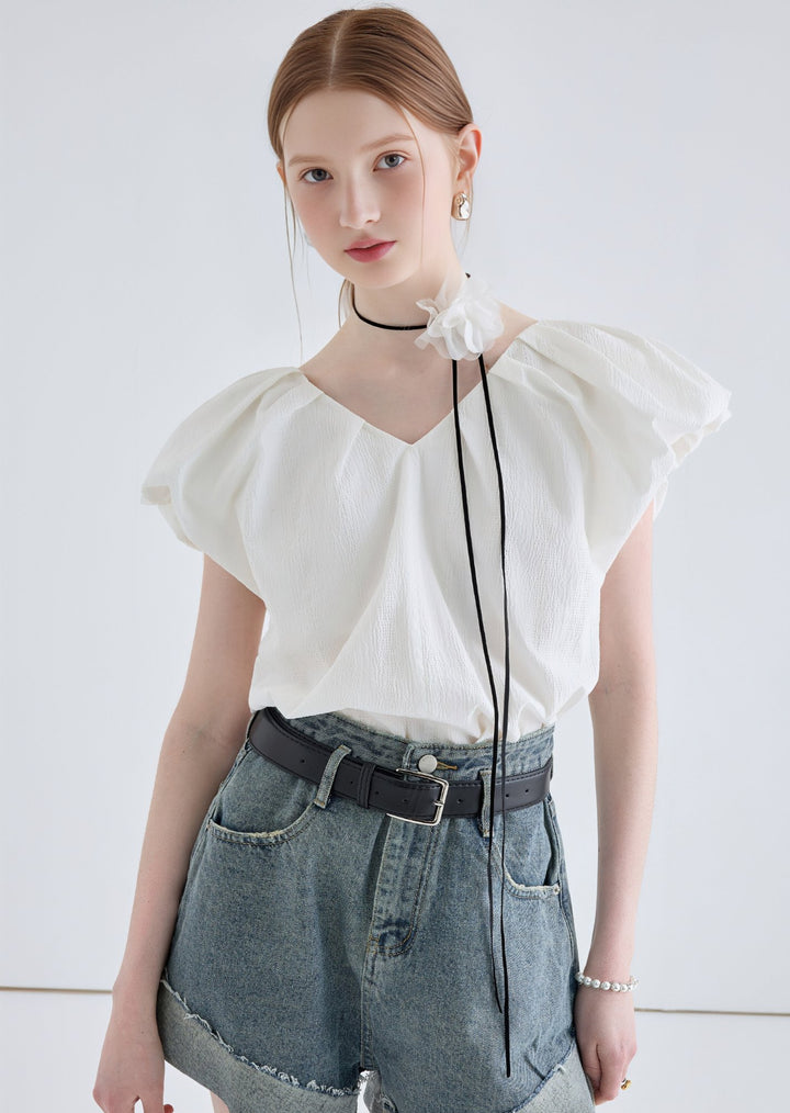 FRENCH SLIM PUFF SLEEVE TOPS - ANLEM