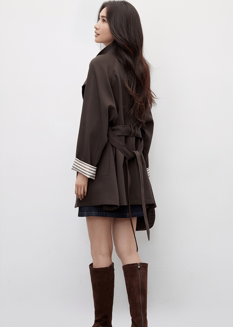 FUNNEL NECK BELTED BUTTON JACKET - ANLEM