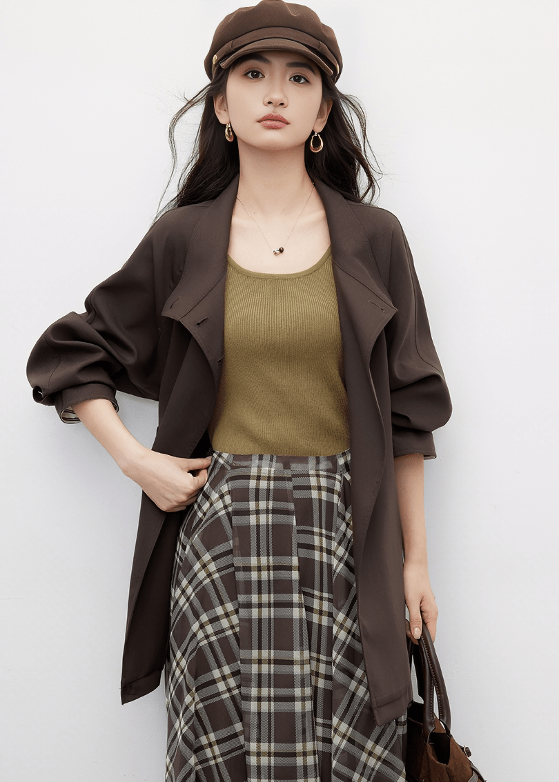 FUNNEL NECK BELTED BUTTON JACKET - ANLEM
