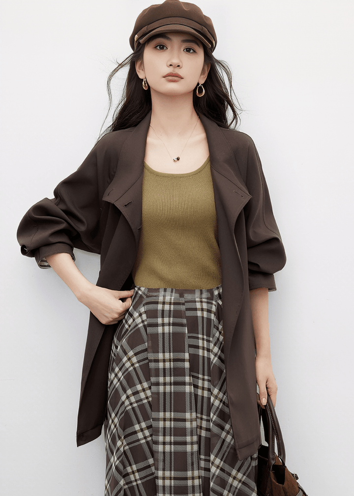 FUNNEL NECK BELTED BUTTON JACKET - ANLEM