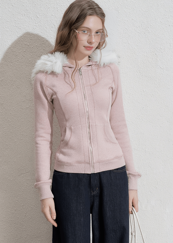 FUR HOOD ZIP HOODIE - ANLEM