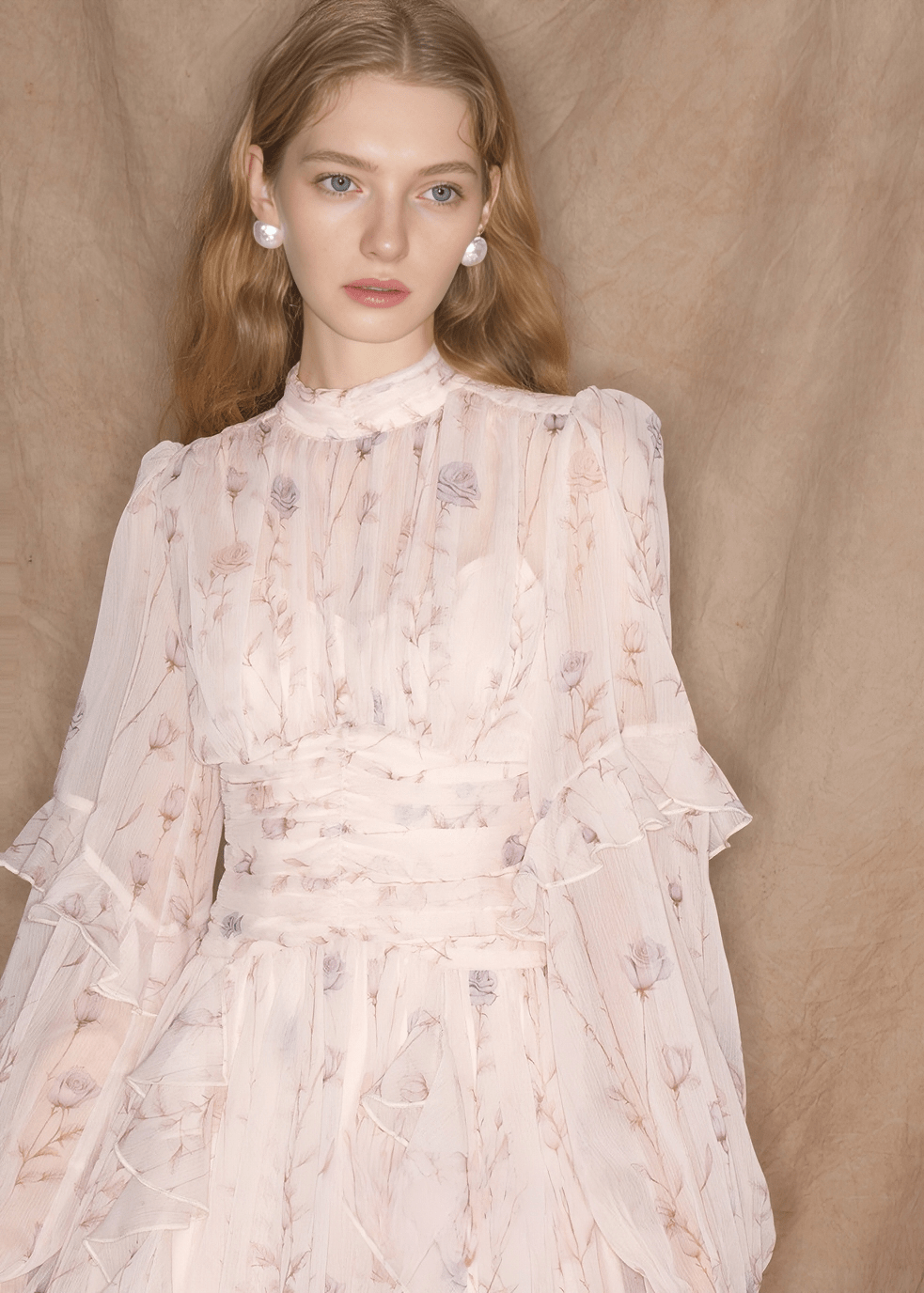 GATHERED HIGH - NECK ELEGANT FLOW DRESS - ANLEM