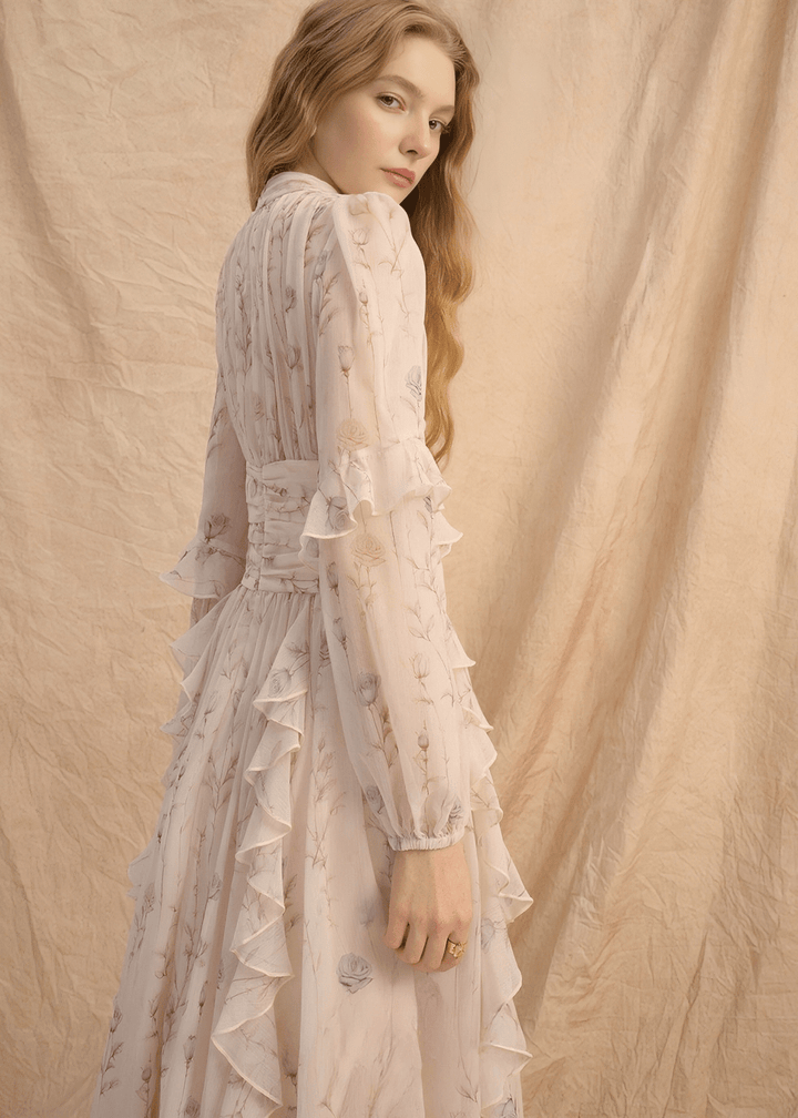 GATHERED HIGH - NECK ELEGANT FLOW DRESS - ANLEM