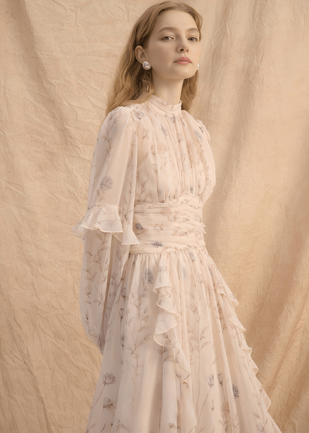 GATHERED HIGH - NECK ELEGANT FLOW DRESS - ANLEM