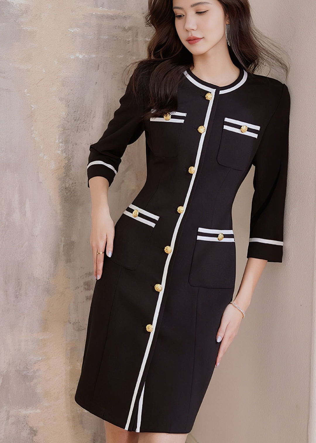 GOLD BUTTON TIGHT DRESS - ANLEM