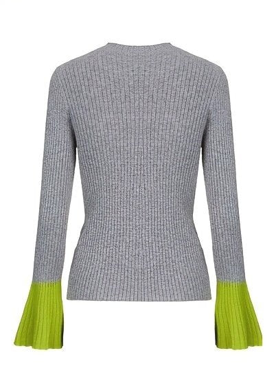 GRAY CONTRAST FLARE SLEEVE KNIT - ANLEM