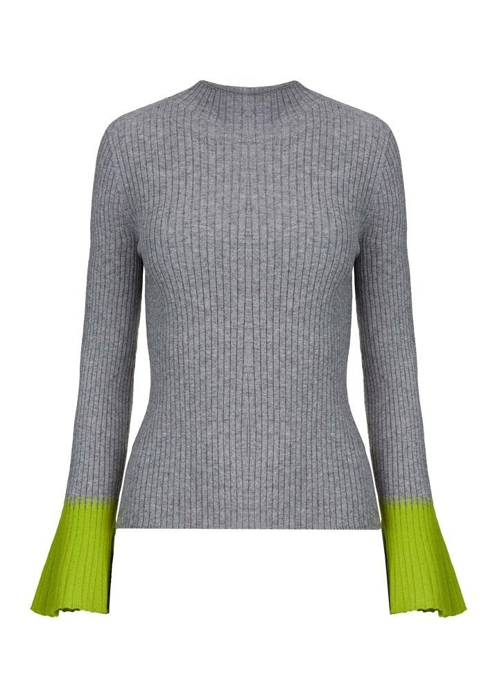 GRAY CONTRAST FLARE SLEEVE KNIT - ANLEM