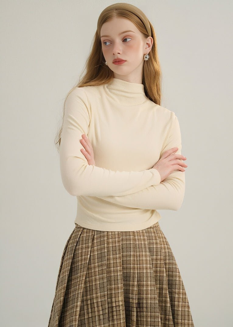 HALF TURTLENECK GATHERED KNIT TOPS - ANLEM